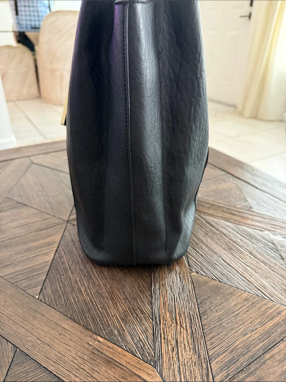 Calvin Klein Large Black Leather Shopper Tote Gold Hardware Bag Charm 3 Compartm